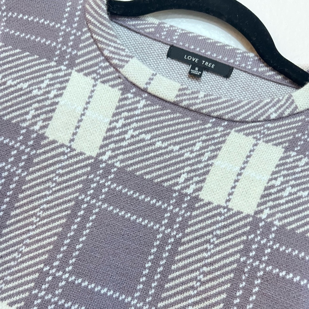 Love Tree purple long sleeve and skirt set plaid in purple and off white - Picture 3 of 5